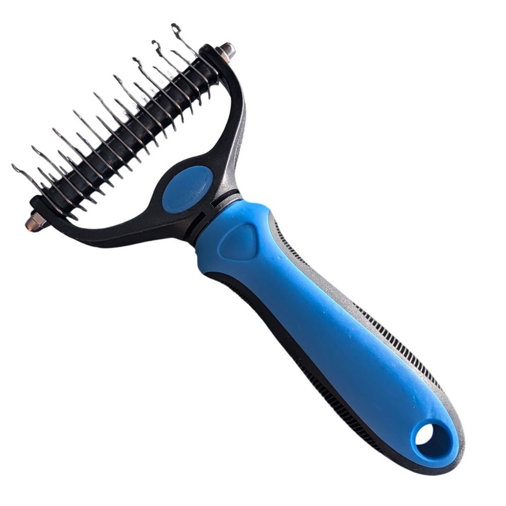 Pet Grooming Dematting Rake Deshedding Tool Dual Sided Undercoat Brush Blue